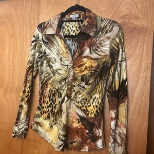 Cache Multicolor Animal Print Button Down Shirt Sz M
